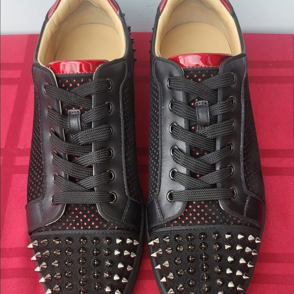 Christian Louboutin Black and Red Spiked Sneakers